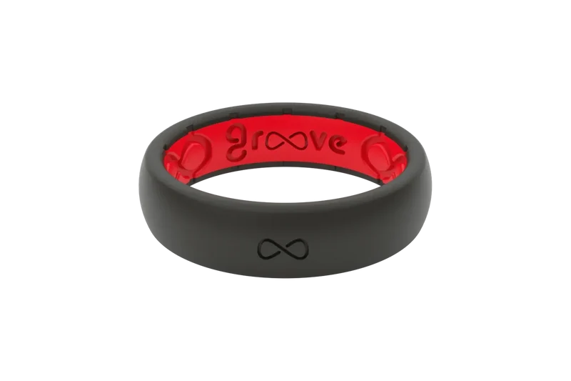 Solid Midnight Black &amp; Raspberry Red Thin Ring